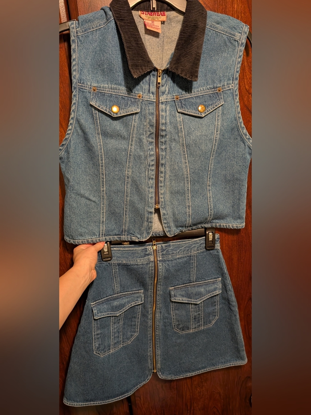 Starwear Denim Vest & Skirt Set Size Medium Blue & Black